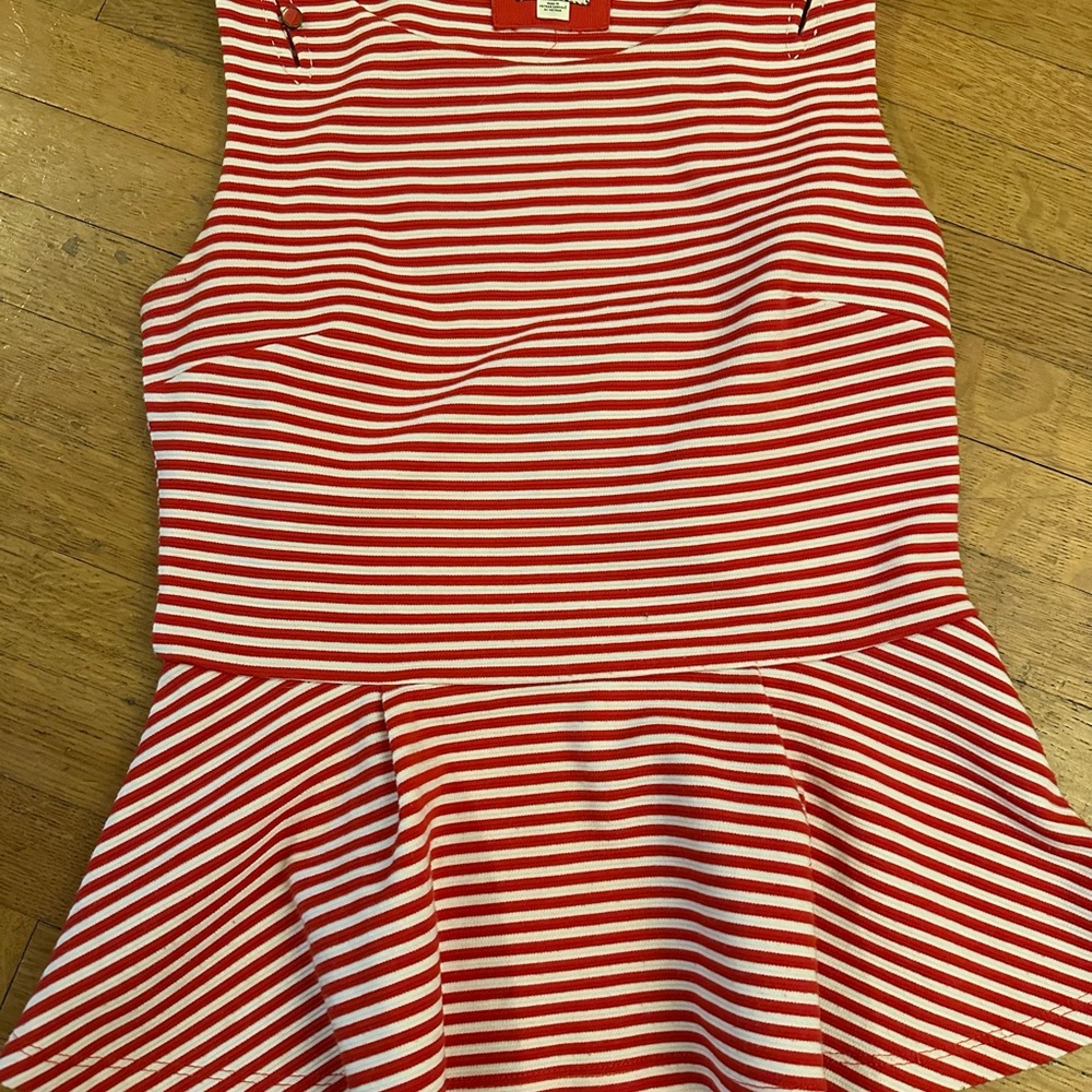 Anthropologie Red and White Striped Peplum Top
